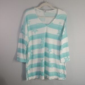 HONEYME V-Neck Tunic Top Womens Size XXL HONEYME CURVY Blue White stars Stripes